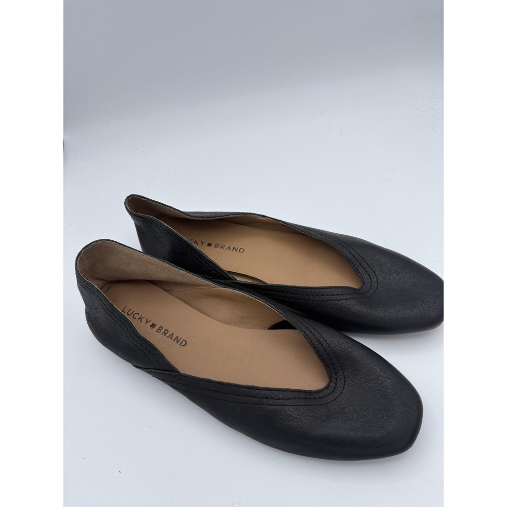 Lucky Brand Shoes Womens Size 7.5 Black Leather Ballet Flats Square Toe LK-ALBA